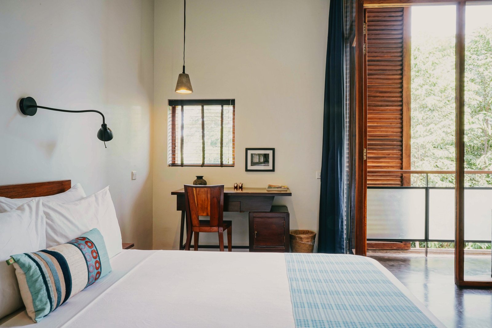 Master bedroom with blue accent